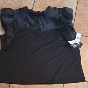 Seven7 Black Flutter Sleeve Ruffled Blouse